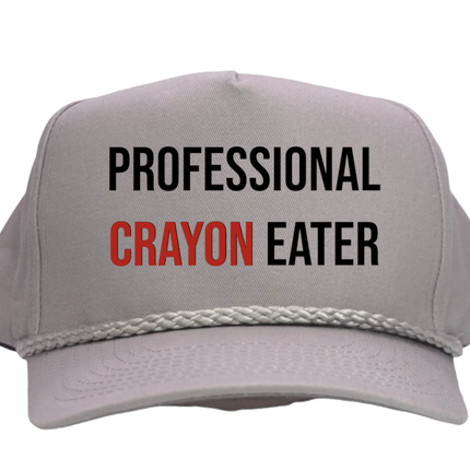 Professional crayon eater(the word crayon in red thread) on gray Snapback add red rope custom embroidery