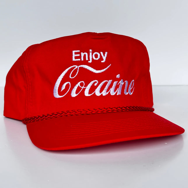 Custom Enjoy Cocaine Vintage Rope SnapBack Cap Hat Custom Embroidered