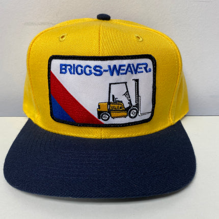 Custom Briggs Weaver Forklift Vintage Yellow Blue Brim Snapback Hat Cap