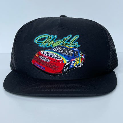 Vintage Jeff Gordon DuPont #24 Black NASCAR Mesh Trucker Snapback Cap Hat Made In USA