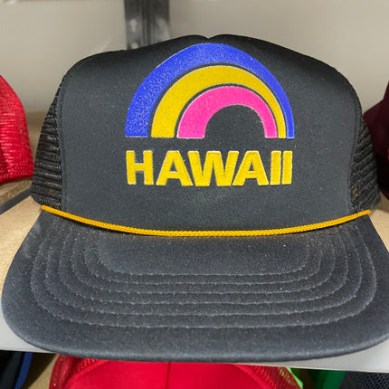 Vintage Hawaii Black Rope Mesh Back Trucker Snapback Hat Cap