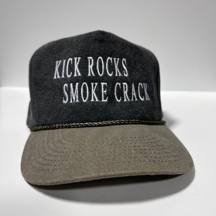 KICK ROCKS SMOKE CRACK Gray Stonewashed SnapBack Cap Hat Custom Embroidered
