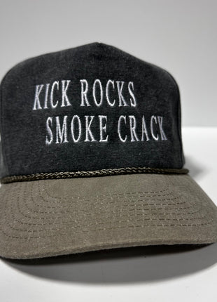 KICK ROCKS SMOKE CRACK Gray Stonewashed SnapBack Cap Hat Custom Embroidered