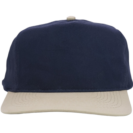 Vintage Navy Mid Crown Tan Brim 5 Panel Strapback Hat Cap
