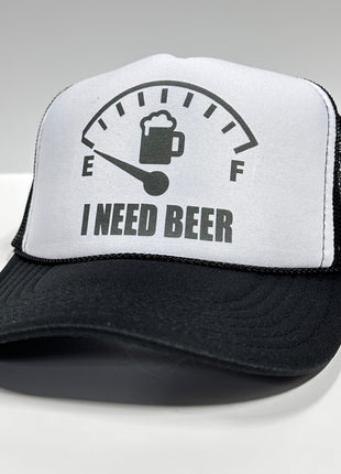 I NEED BEER Black Curve Bill Mesh Trucker Hat SnapBack Cap Funny Beer Hat Custom Printed