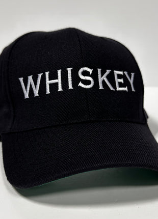 Whiskey embroidered on a black SnapBack Hat Cap Custom Embroidery