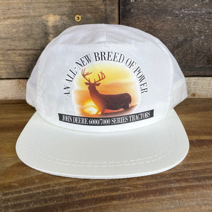 Vintage John Deere An All New Breed of Power White Nylon SnapBack Hat Cap K Brand Made in USA