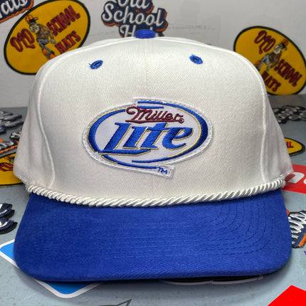 Custom Miller Lite Vintage Blue Brim Strapback Cap Hat with White Rope
