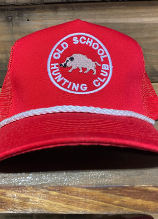 Old school hunting club vintage red mesh with white rope Snapback hat cap custom embroidery