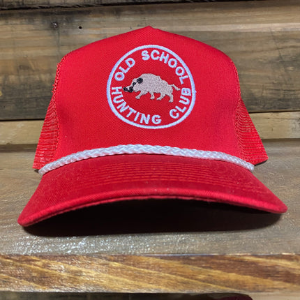 Old school hunting club vintage red mesh with white rope Snapback hat cap custom embroidery