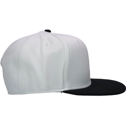 White Mid Crown Black Brim 6 Panel Snapback Hat Cap
