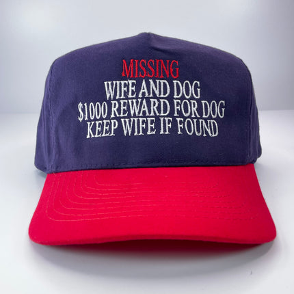 MISSING WIFE AND DOG Vintage Strapback Cap Hat Funny Embroidered
