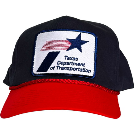 Custom Texas Department of Transportation patch Vintage Navy Crown Red Brim SnapBack Hat Cap with rope