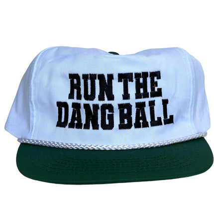 RUN THE DANG BALL Black and Green on a Vintage Rope Green Brim Snapback Cap Hat Custom Embroidered