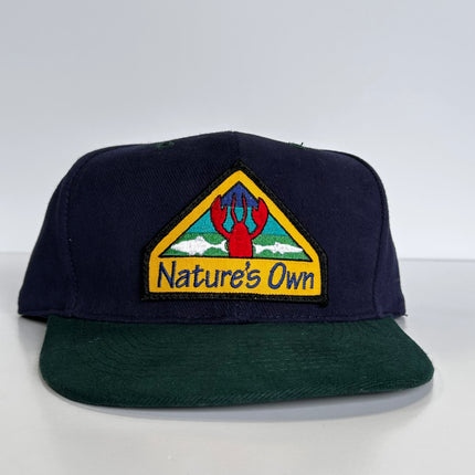 Custom Natures Own patch Vintage Blue Brim Green Brim Strapback Hat Cap