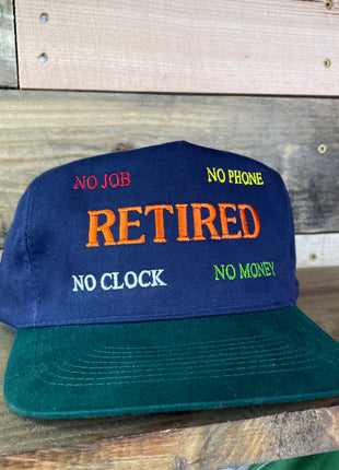 RETIRED Vintage Navy Green Brim Strapback Cap Hat Embroidered
