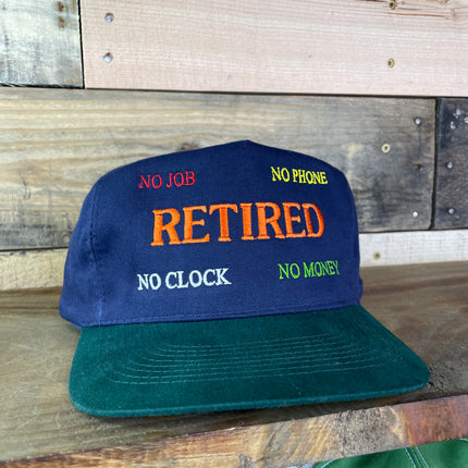 RETIRED Vintage Navy Green Brim Strapback Cap Hat Embroidered