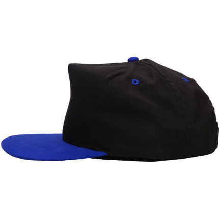 Vintage Black Mid Crown Blue Brim 5 Panel Strapback Hat Cap