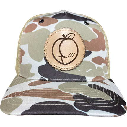 The Leather Head Hat Co peach silhouette ass Camo 5 panel mesh Snapback hat cap