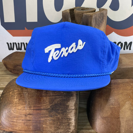 Custom Texas Script Blue Rope Snapback Cap Hat