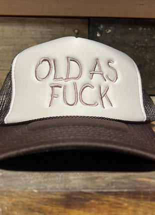 Old As Fuck Brown Mesh SnapBack Hat Cap with Brown rope Custom Embroidery