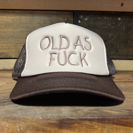 Old As Fuck Brown Mesh SnapBack Hat Cap with Brown rope Custom Embroidery