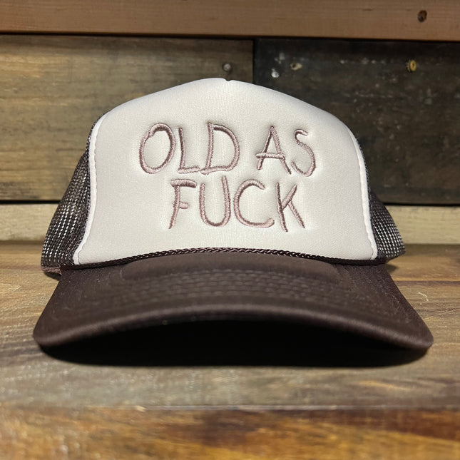 Old As Fuck Brown Mesh SnapBack Hat Cap with Brown rope Custom Embroidery