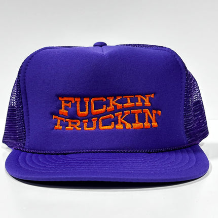 F’n Truckin Vintage Purple Mesh Trucker Snapback Hat Cap Custom Embroidery