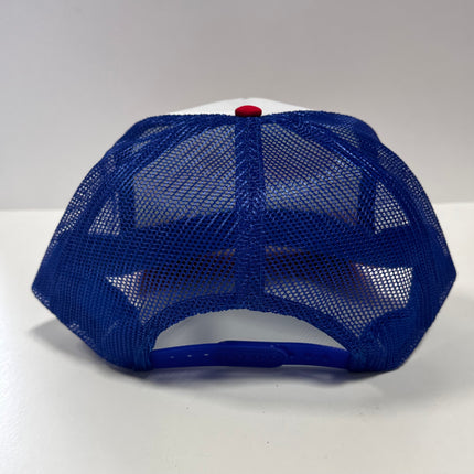 Enjoy Jesus Christ on a vintage red white blue mesh Trucker SnapBack Hat Cap Custom Printed