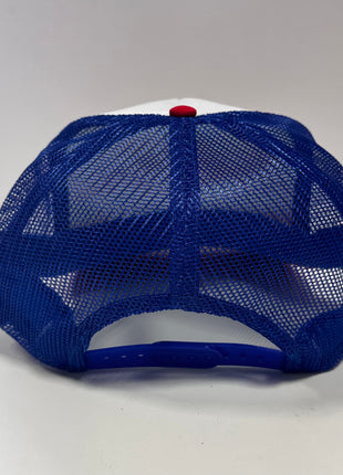 Enjoy Jesus Christ on a vintage red white blue mesh Trucker SnapBack Hat Cap Custom Printed