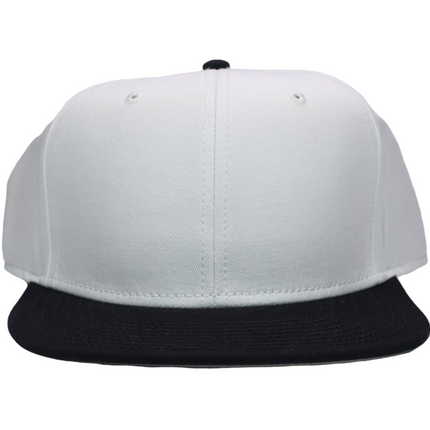 White Mid Crown Black Brim 6 Panel Snapback Hat Cap