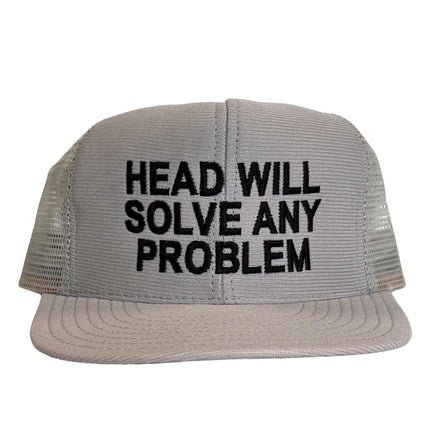 Head Will Solve Any Problem Vintage Gray Mesh Trucker SnapBack Hat Cap Custom Embroidery
