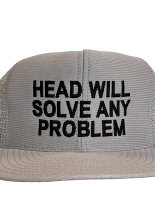 Head Will Solve Any Problem Vintage Gray Mesh Trucker SnapBack Hat Cap Custom Embroidery