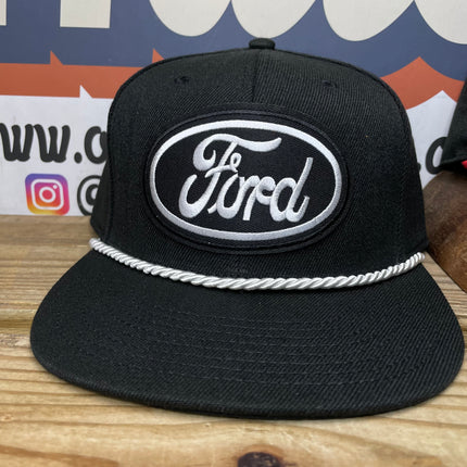 Custom Ford White Rope Snapback Cap Hat Fits up to SIZE 8