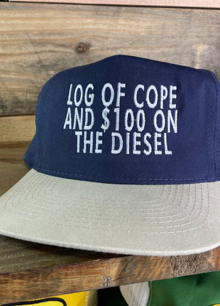 Log of Cope and $100 on The Diesel Vintage Strapback Cap Hat Funny Custom Embroidered