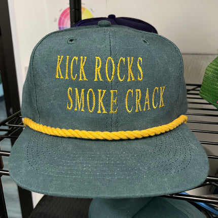 Custom Kick Rocks Smoke Crack Vintage Stonewash Green Rope Strapback Cap Hat
