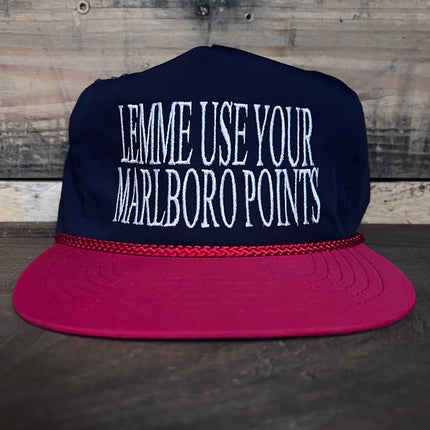 Lemme Use Your Marlboro Points Vintage Nylon Zipback Hat cap Custom Embroidery