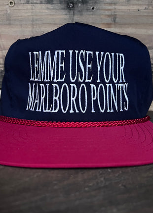 Lemme Use Your Marlboro Points Vintage Nylon Zipback Hat cap Custom Embroidery