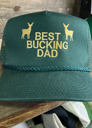 Custom BEST BUCKING DAD Father’s Day Special Edition Custom Embroidered Green Mesh Trucker Snapback Cap Hat