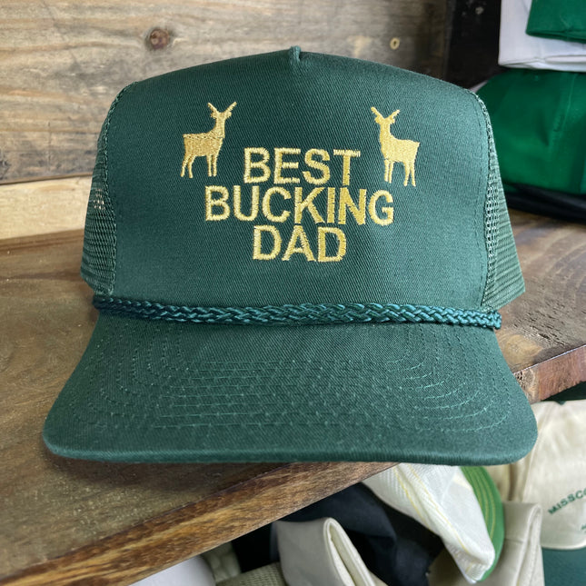 Custom BEST BUCKING DAD Father’s Day Special Edition Custom Embroidered Green Mesh Trucker Snapback Cap Hat