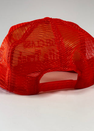 White Trash Made on a 1980s True Vintage Flat Brim Orange Mesh SnapBack Trucker Funny Cap Hat Custom Embroidered