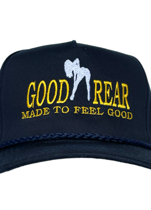 GOOD REAR Made To Feel Good Vintage Navy Blue Rope Snapback Tall Crown Cap Hat Funny Custom Embroidery