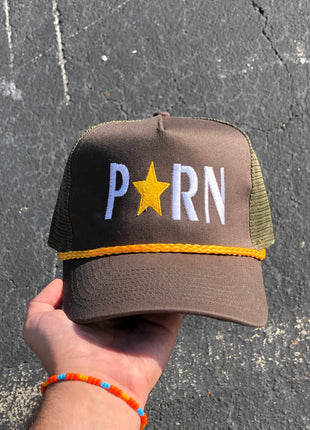 Porn Star brown/green mesh golden rope snapback custom embroidered hat cap