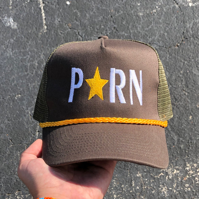 Porn Star brown/green mesh golden rope snapback custom embroidered hat cap