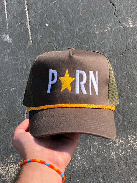 Porn Star brown/green mesh golden rope snapback custom embroidered hat cap