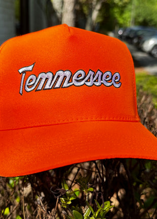 Tennessee Script Orange SnapBack Cap Hat Custom Embroidered