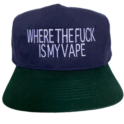Where the F is my Vape Vintage Navy Mid to High Crown Green Brim Strapback Hat Cap Custom Embroidery