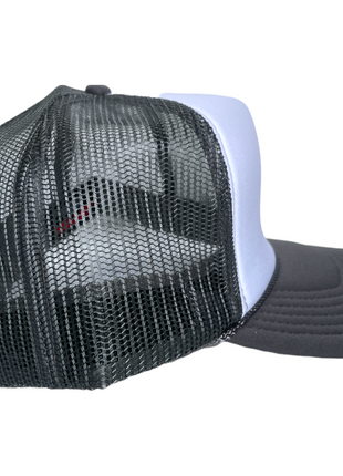 The Happy Fisherman on a Gray Mesh Trucker SnapBack Hat Cap Custom Printed