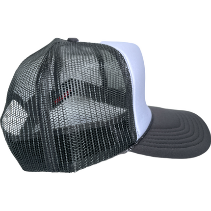 The Happy Fisherman on a Gray Mesh Trucker SnapBack Hat Cap Custom Printed