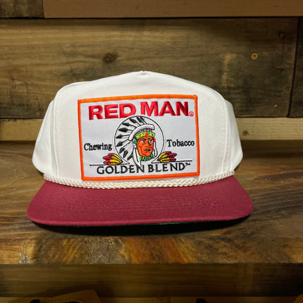 Custom Red Man Golden Blend Chewing Tobacco Vintage White Rope Maroon Brim White Crown Snapback Cap Hat